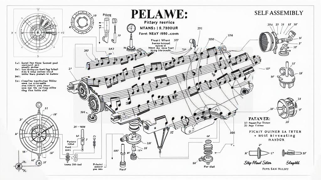 Detailed Line Art of a Complex Mechanical Device