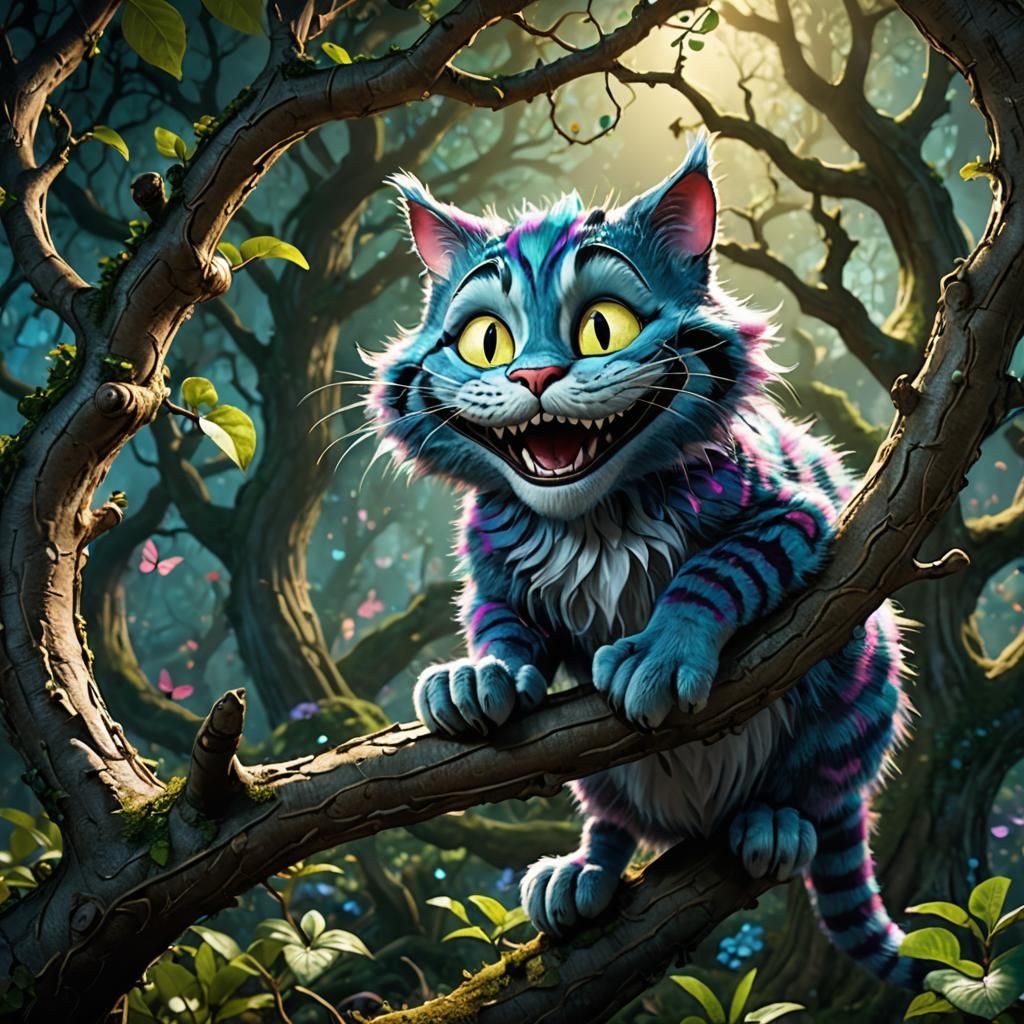 Enchanted Cheshire Cat in Wonderland: 3D Render