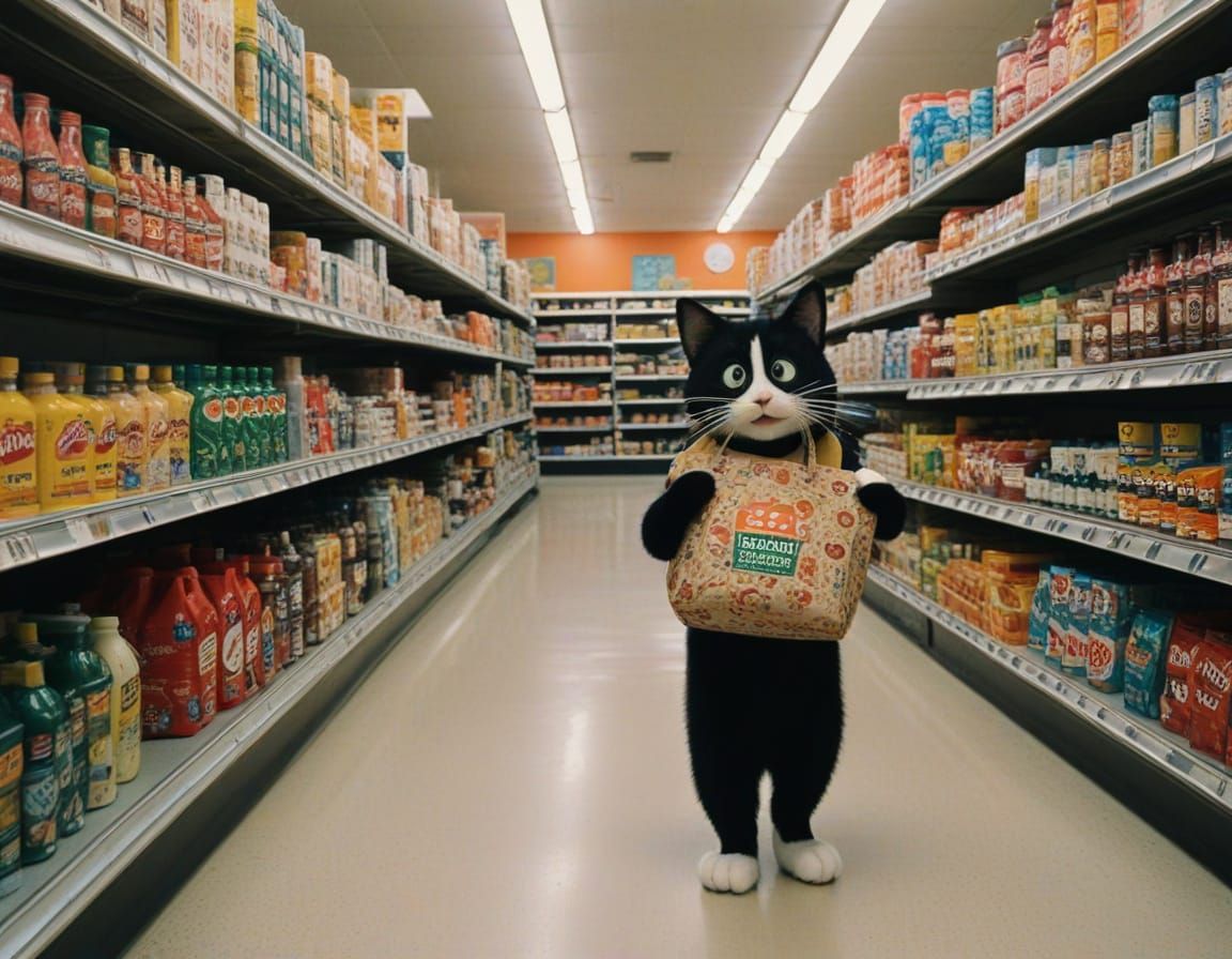 Felix the Cat Creature in Supermarket Aisle