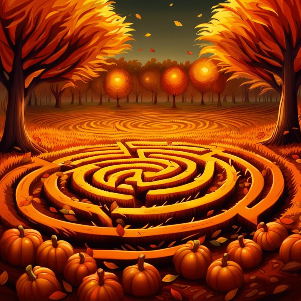 Autumn Field with Pumpkins in Splash Art Style