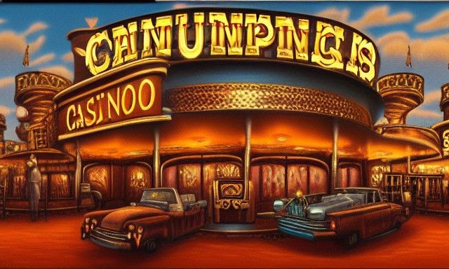 Steampunk Casino in High Desert: Matte Oil Painting