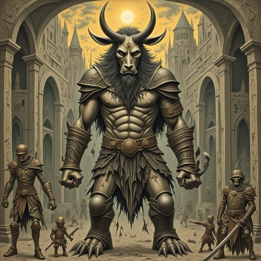 Minotaur in Maze with Dramatic Lighting