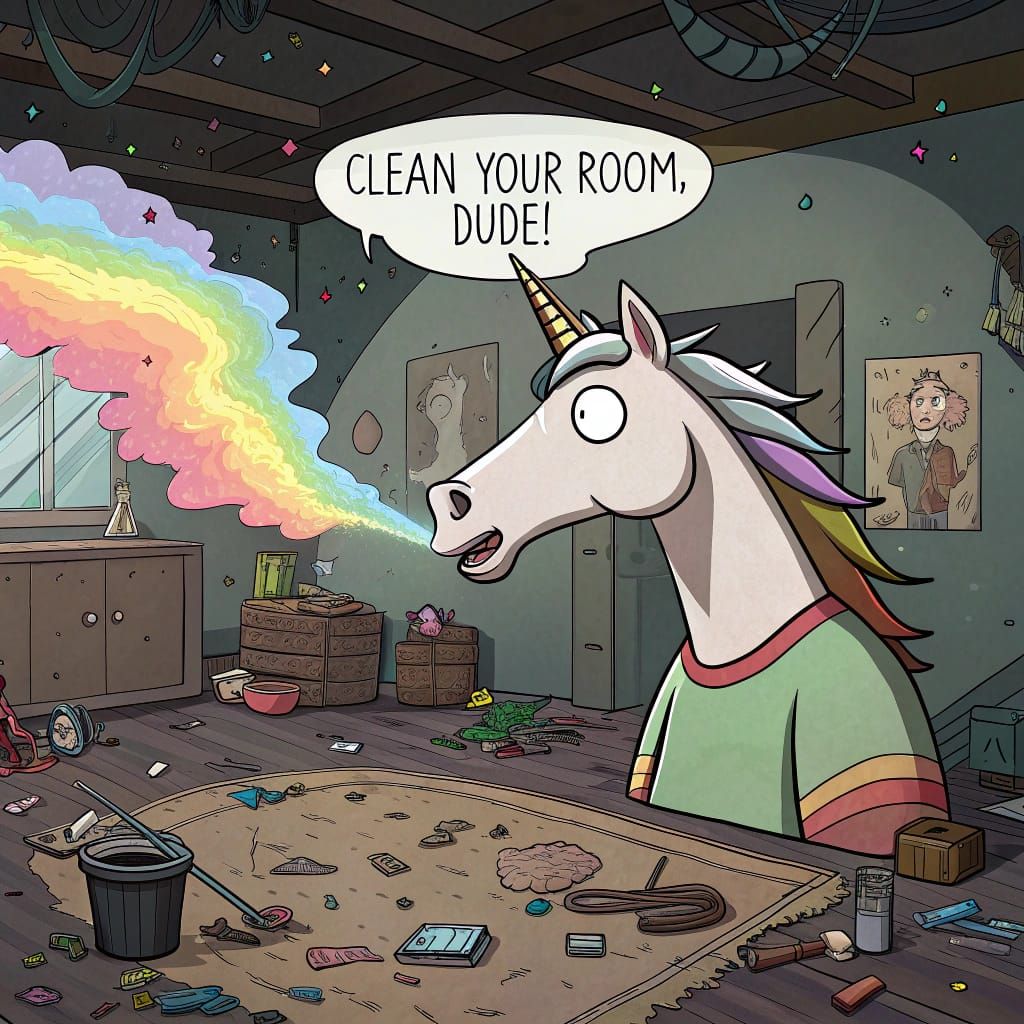 Whimsical Horse Chastises Cluttered Room