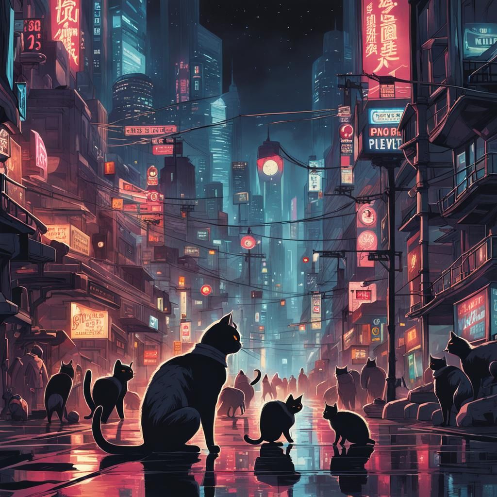 Cyborg Cats Prowl Mega City Streets