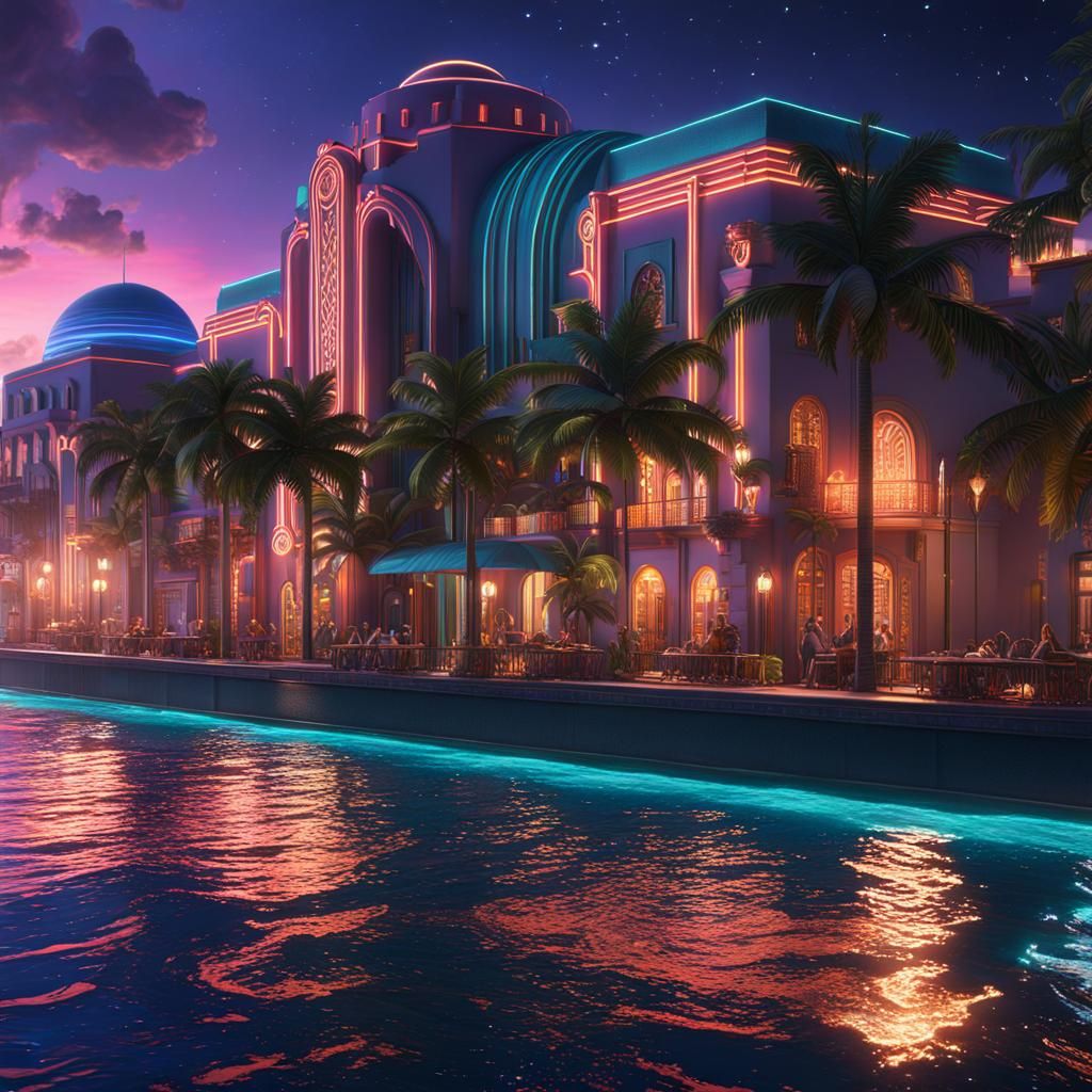 Miami Art Deco District at Night