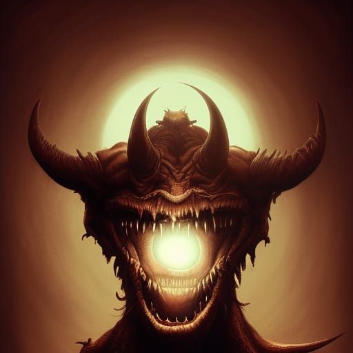 Detailed Demon Portrait with Eclipse Backlight