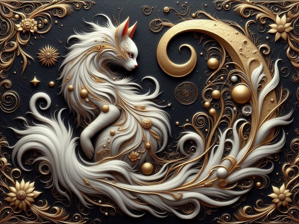 Elegant, Ultra Cute Cat in Ornate Cloisonne Style