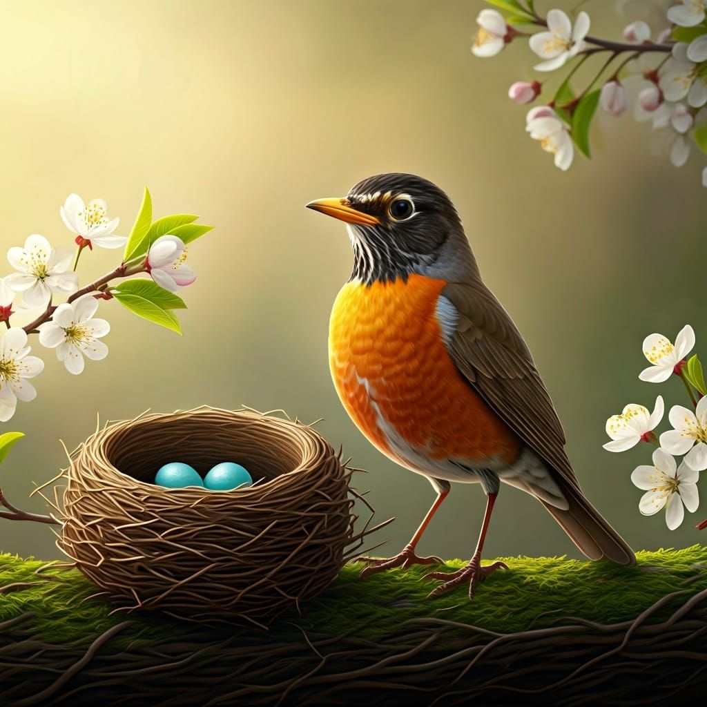 Robin's Nest in Spring: A Macro Photography Illustration