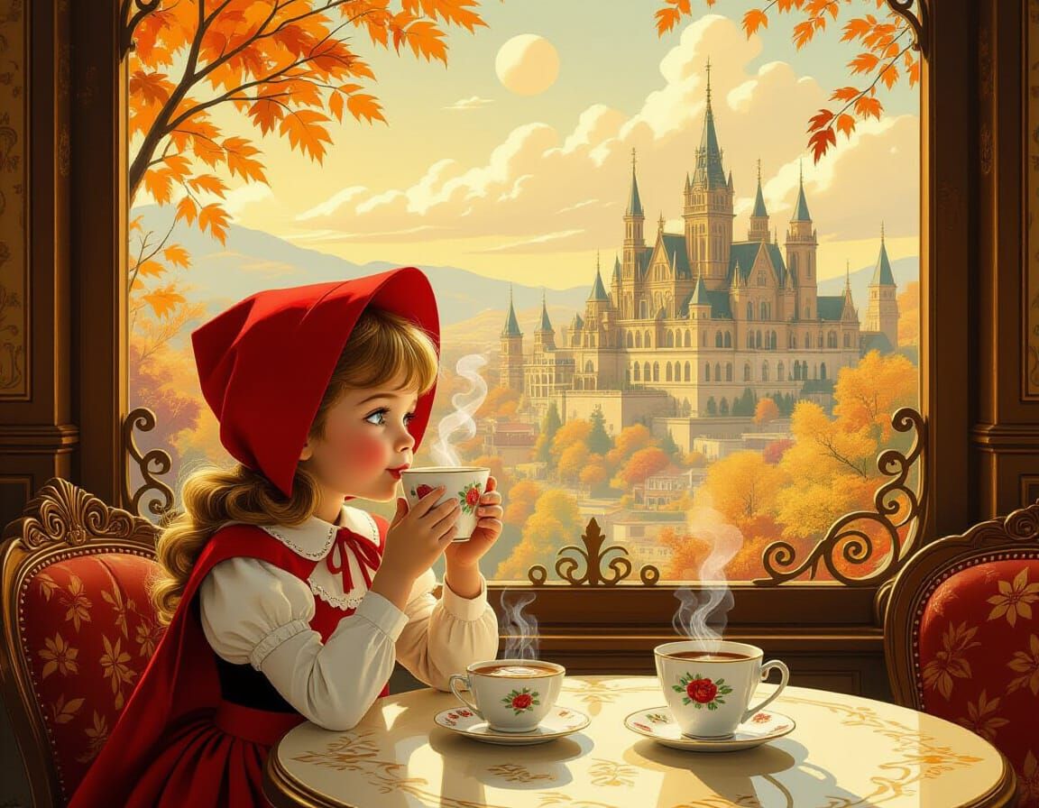 Little Red Riding Hood in a Cafe, Pin-Up Illustration