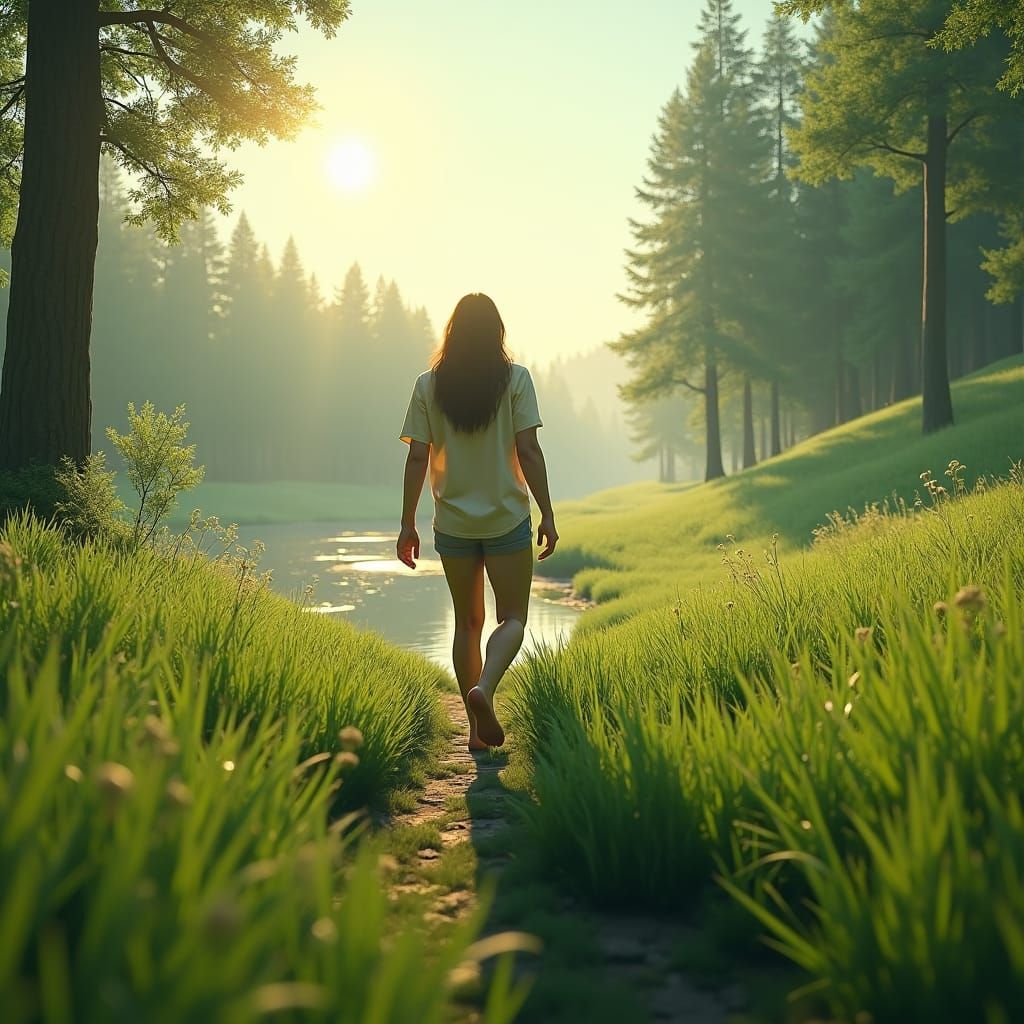 Barefoot in Meadow: A Tranquil Fantasy Landscape