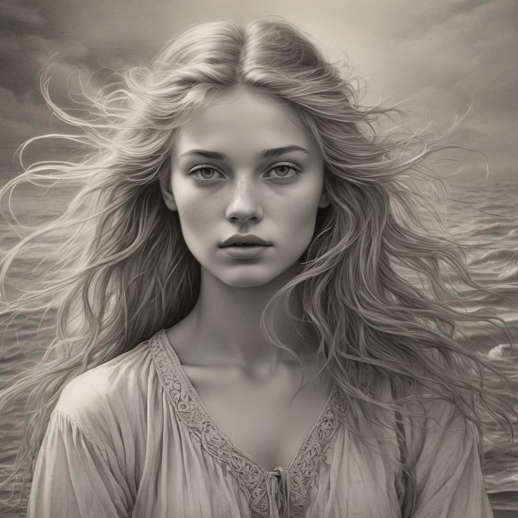 Carpathian Girl: Intricate Pencil Drawing in Doré Style