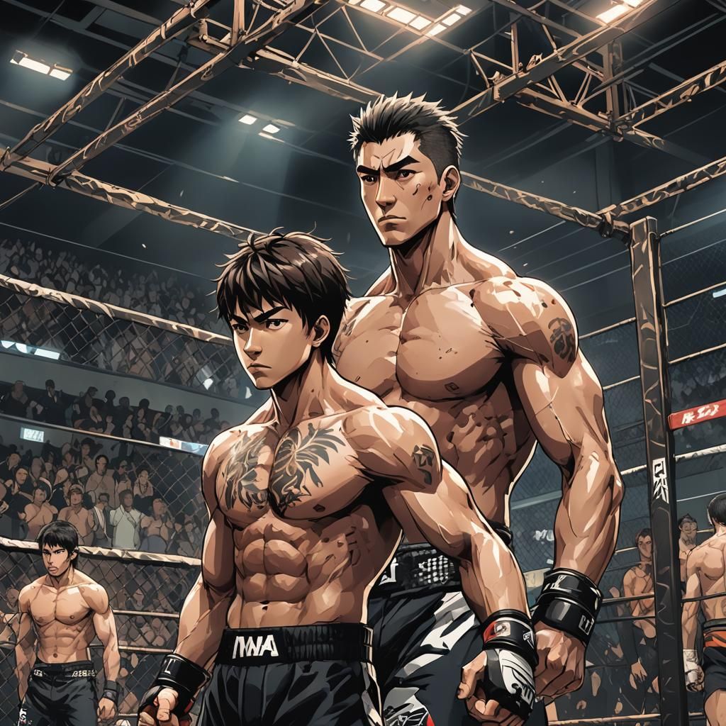 MMA Cage Fight: Anime Cel-Shaded Style