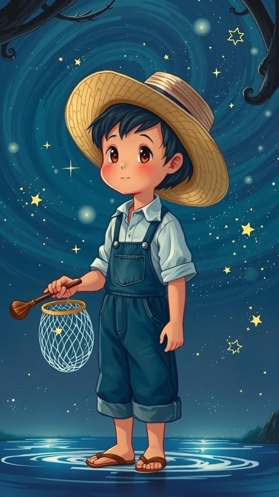 Boy Catches Stars in Dreamy Rococo Anime Style