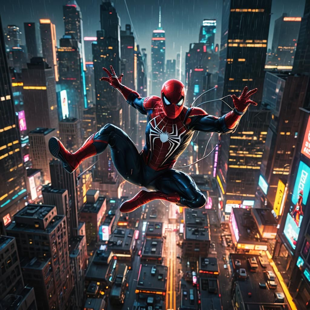 Spiderman in a Futuristic City: Cinematic Illustration