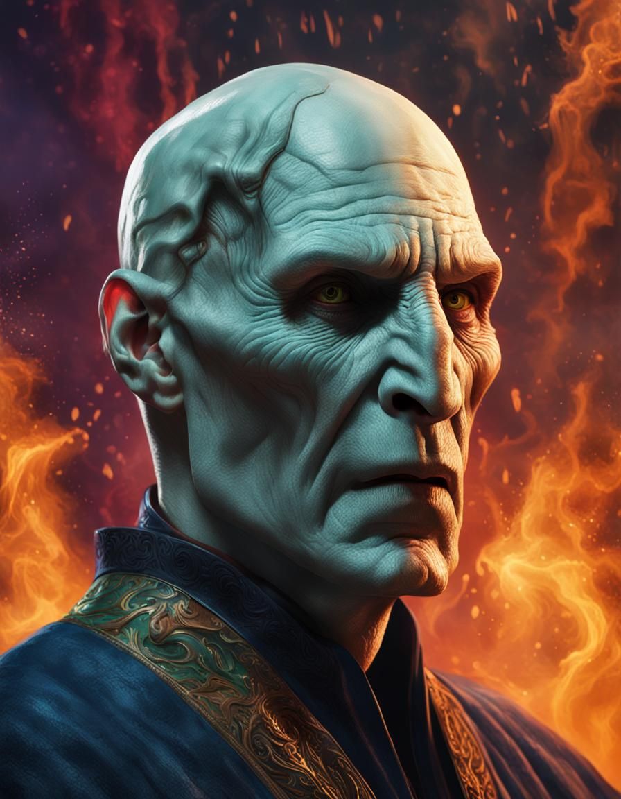 Voldemort Figure in Costume: Hyperrealistic Splash Art