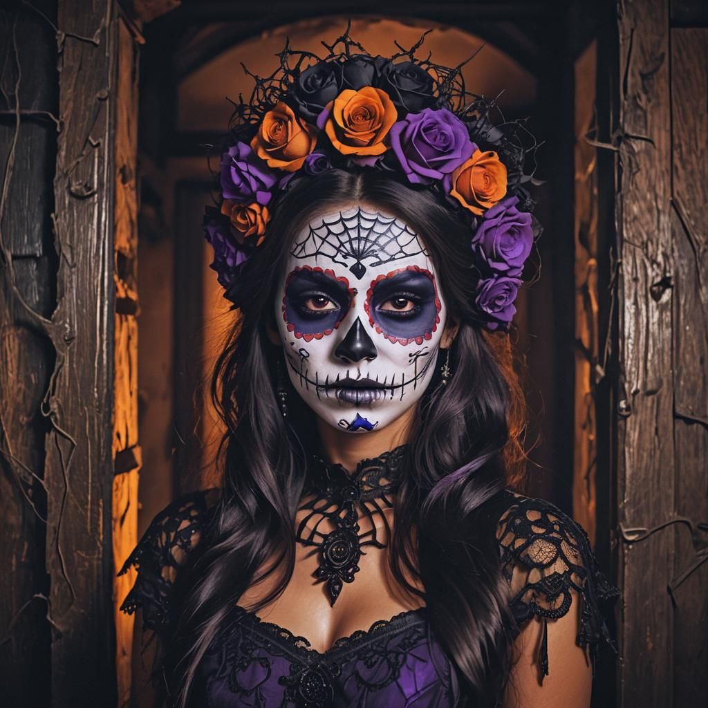 Day of the Dead Woman in Horror House Portrait