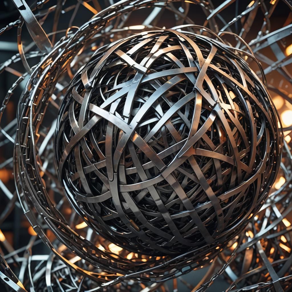 Futuristic Tangled Metal Ball: Abstract 3D Render