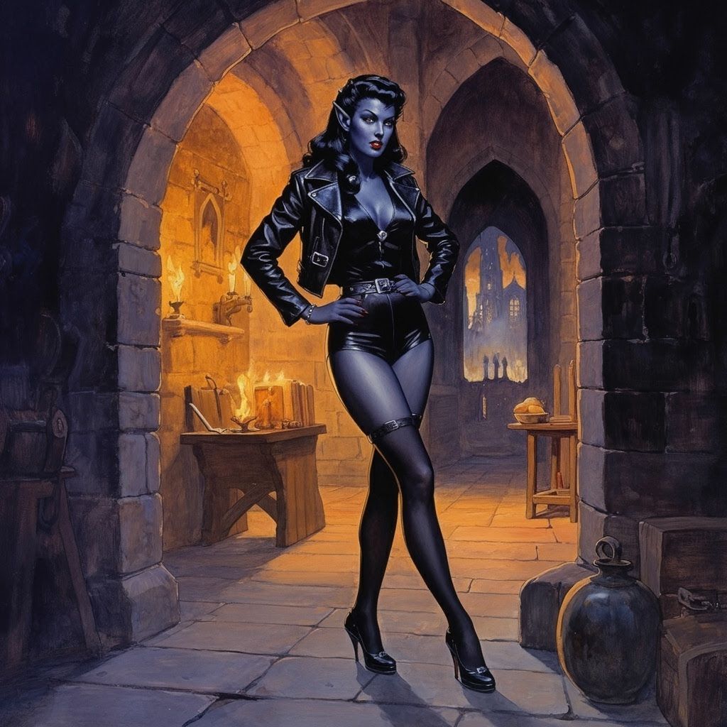 Drow Elf Pin-Up in Expressionist Oil Painting