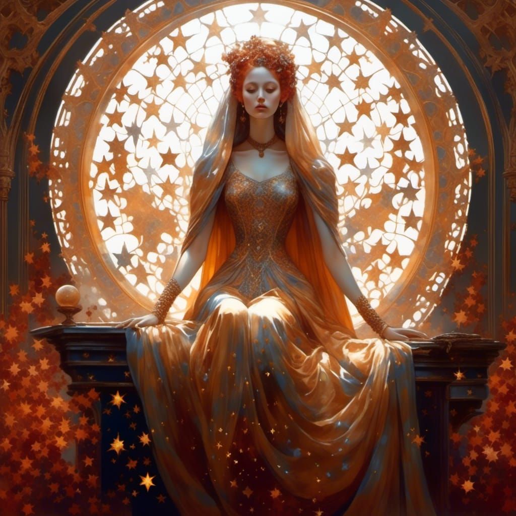 Woman in Starry Headscarf: Hyperrealistic Fantasy Portrait