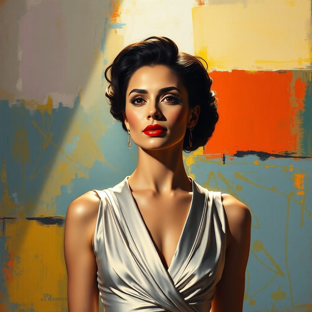 Celebrity in Spotlight with Abstract Expressionist Backgroun...