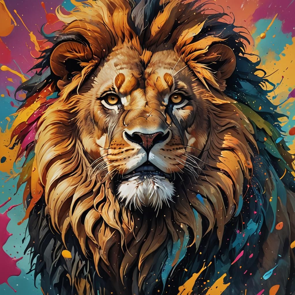 Hyperrealistic Lion Splash Art Concept