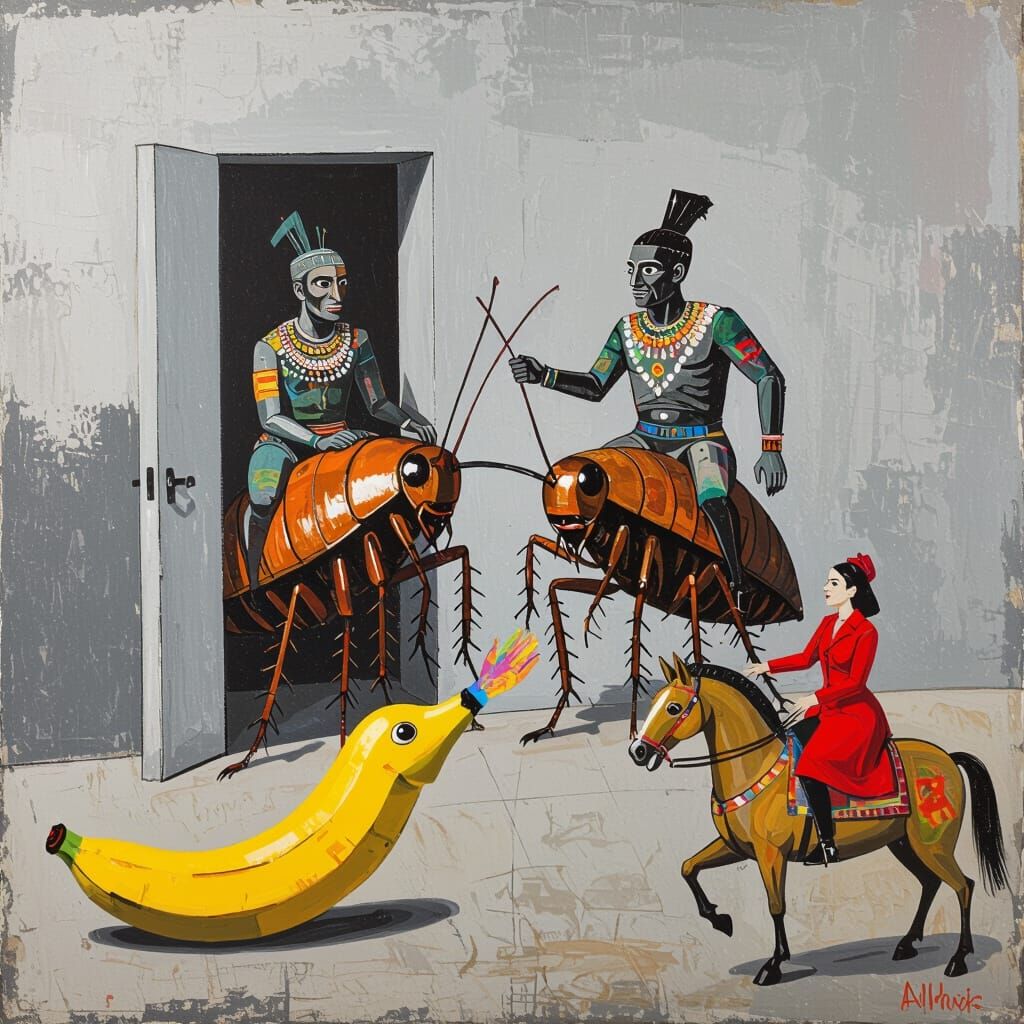 Ancient Figures Ride Giant Cockroaches in Basquiat-Inspired ...