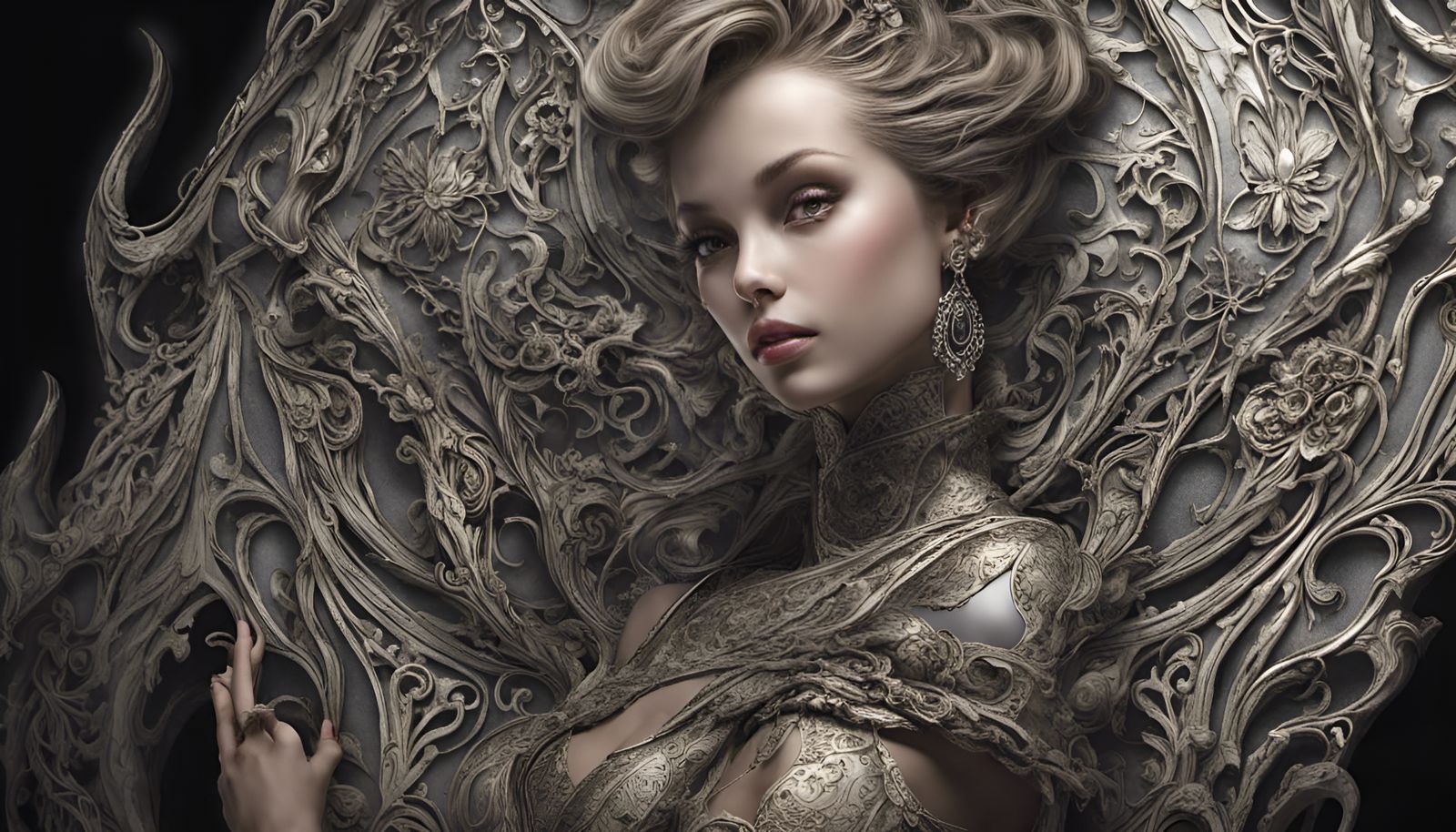 Gothic Prehistoric Princess in Hyperrealistic HDR Portrait