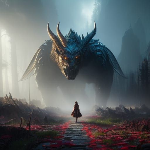 Princess Battles Monster in Dark Fantasy Forest