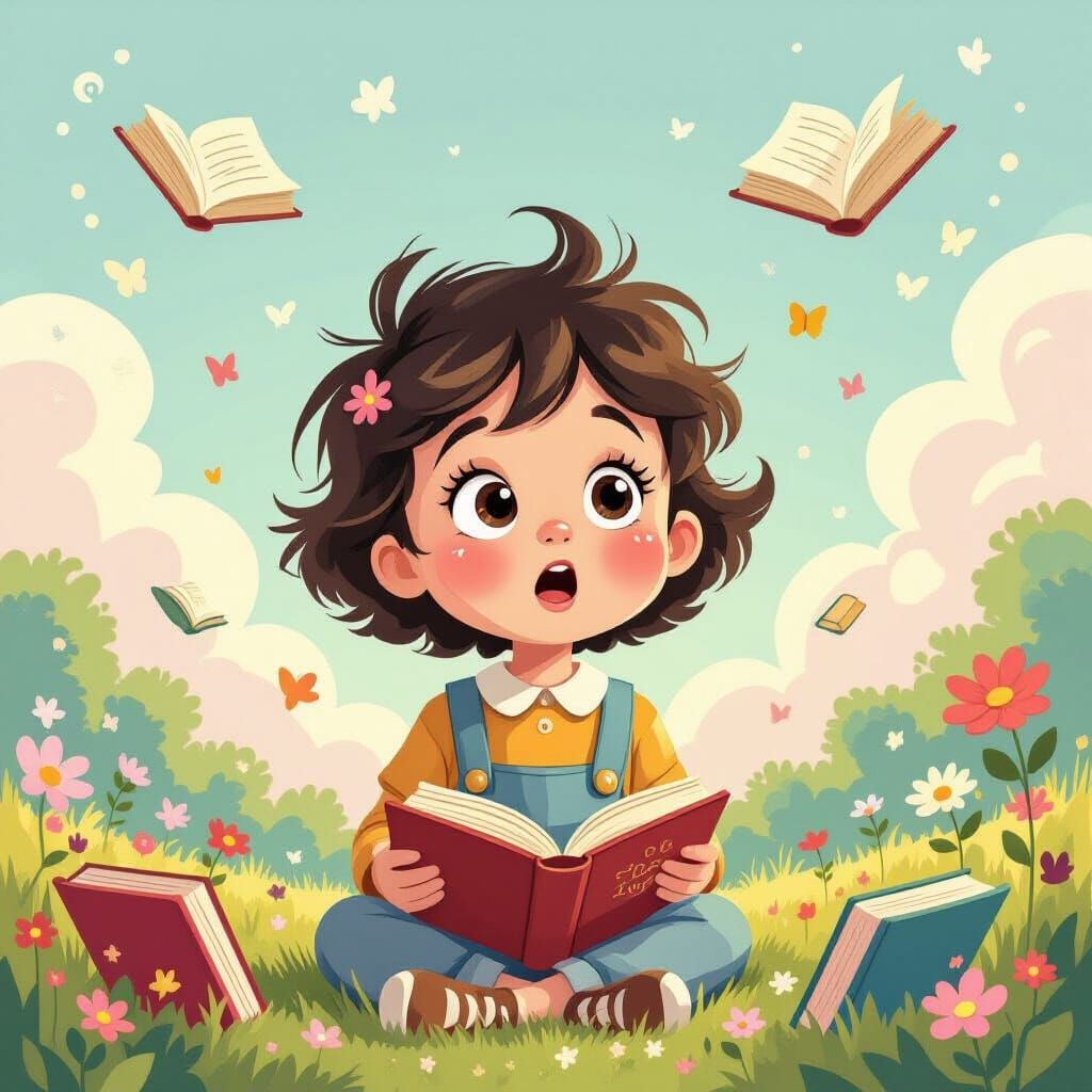 Whimsical Child in Dreamlike Landscape, Children's Book Art ...