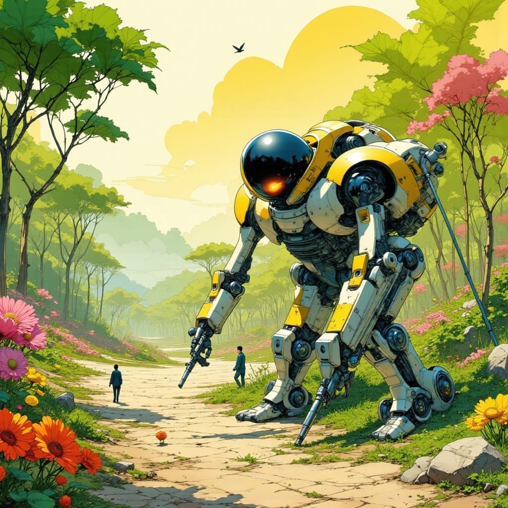 Gentle Mecha Gardener in Anime-Style Park