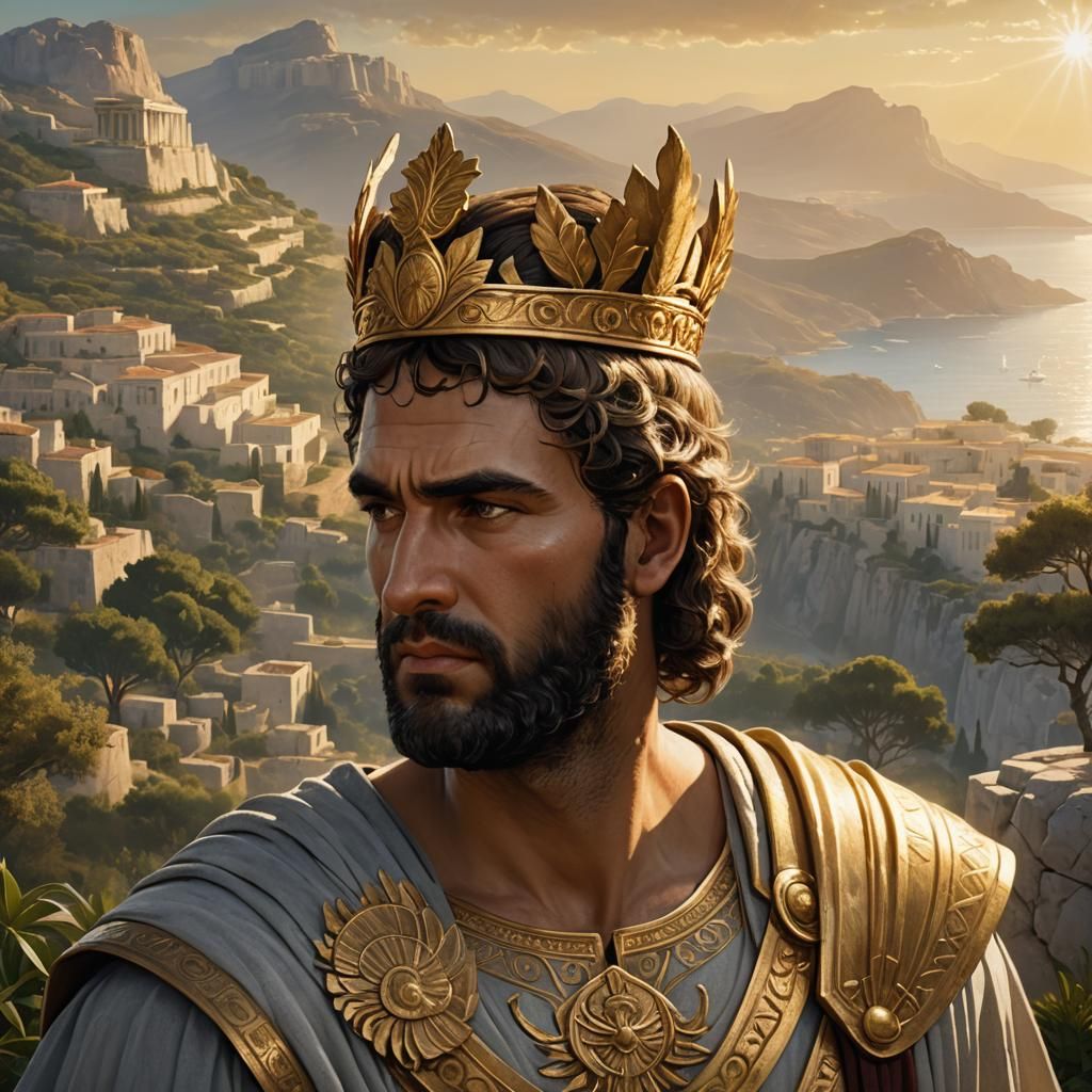 Ancient Greek King Portrait in High Fantasy Style
