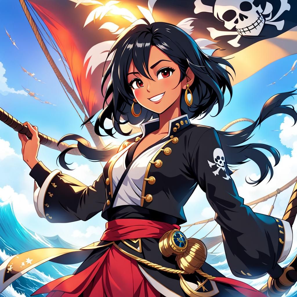 Anime Pirate Captain Sails into Sunset
