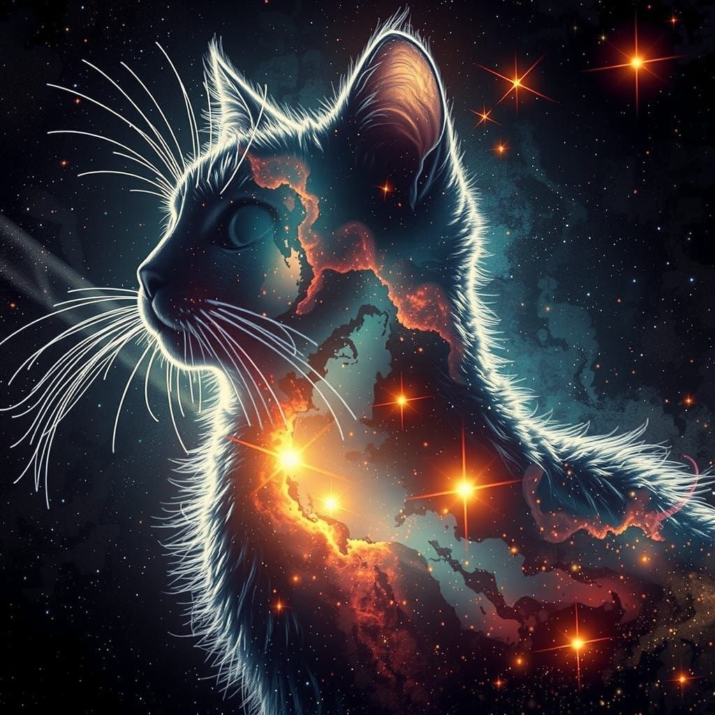 Ethereal Galaxy Cat: A Regal Feline Amidst Celestial Wonders