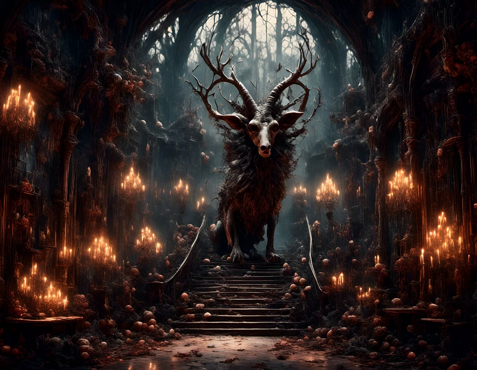 Unnerving Creature at the Door in Dark Fantasy Style