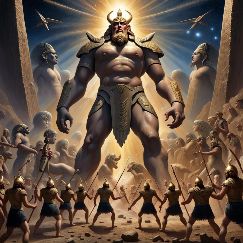 Epic Gilgamesh Battle: Anunnaki Giants and Nephilim in Oil