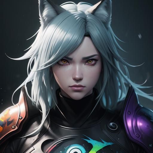 Anime Wolf Girl Portrait in 3D Digital Art