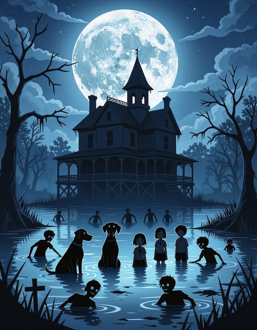 Spooky Anime Swamp Mystery with Haunted Mansion