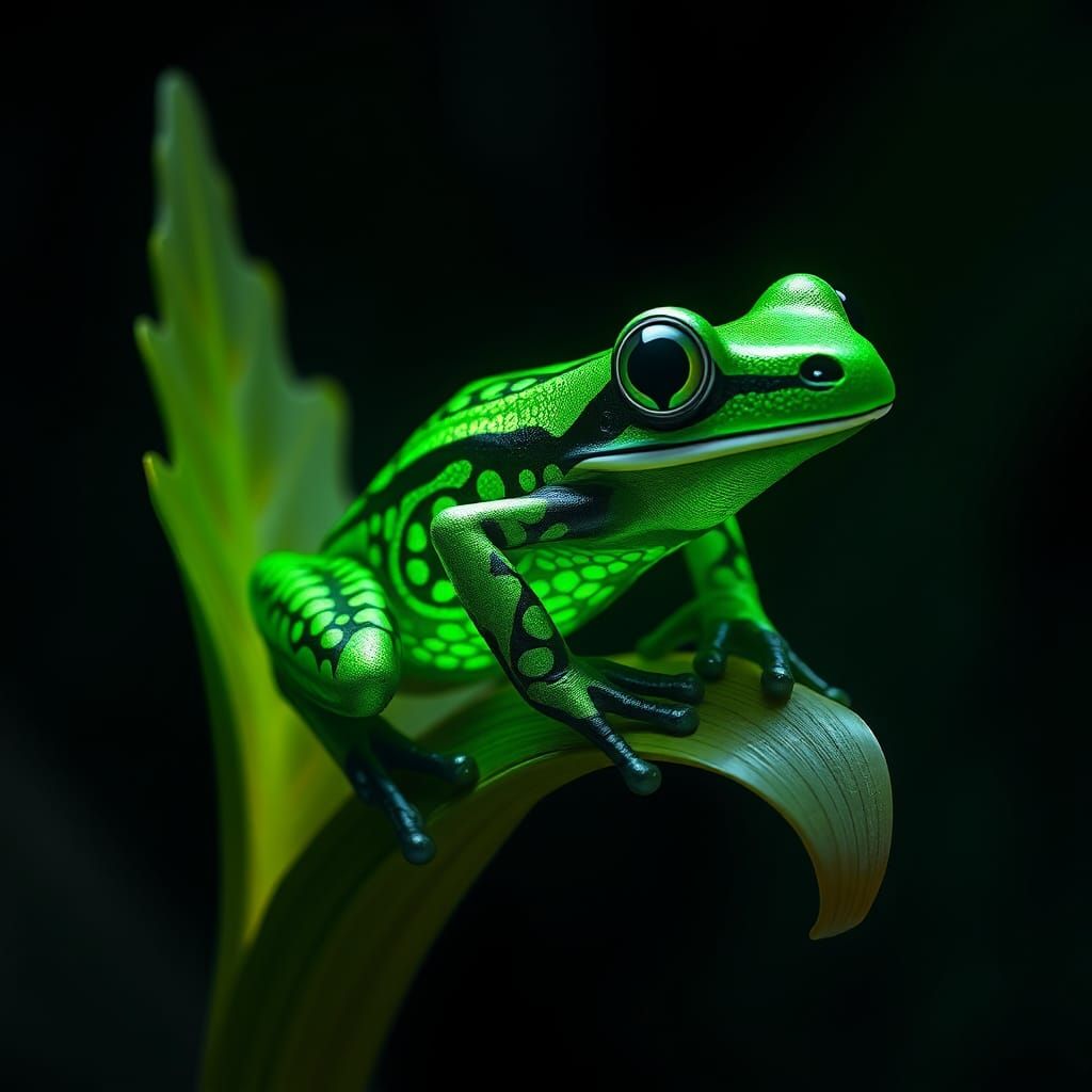 Glowing Frog on Leaf: Fantasy Concept Art