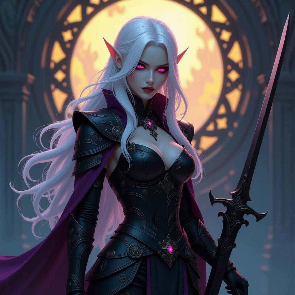 Elven Battle Goth Lady in Dark Fantasy Style