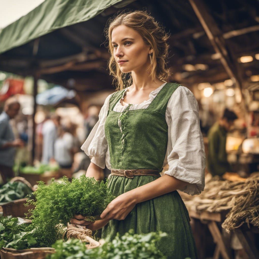 Medieval Woman Selling Herbs in Natural Light