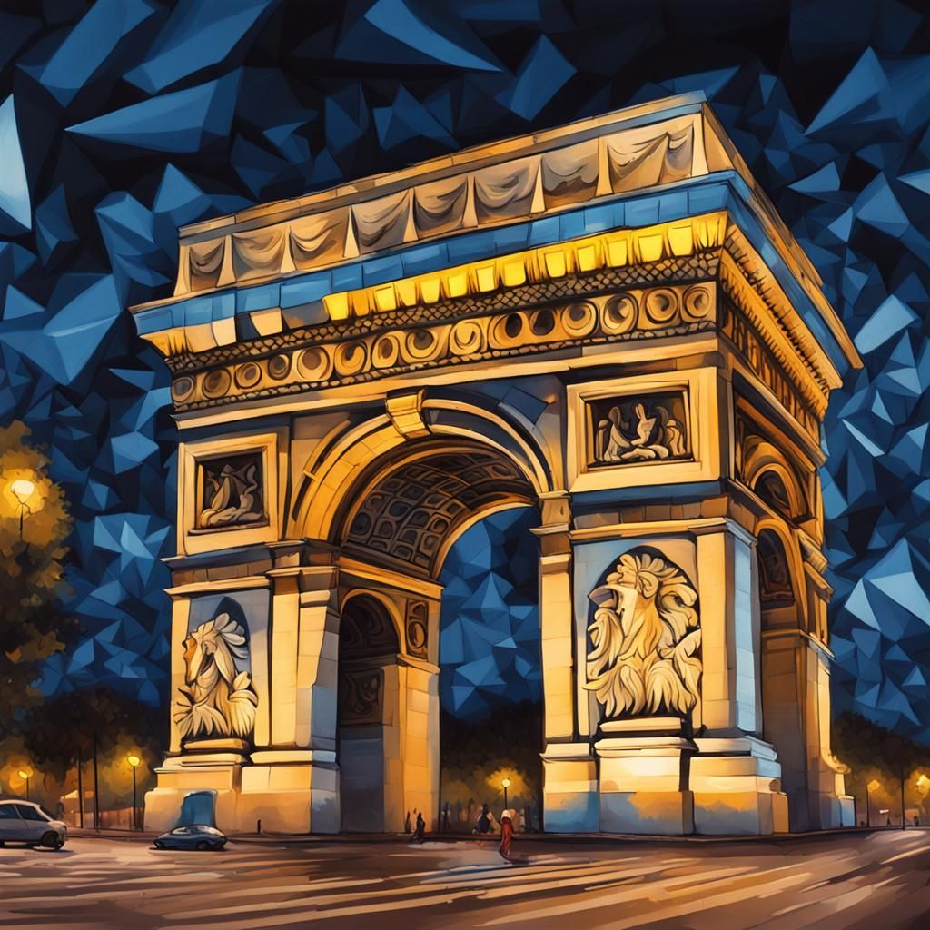 Arc de Triomphe at Night in Graffiti Art Style