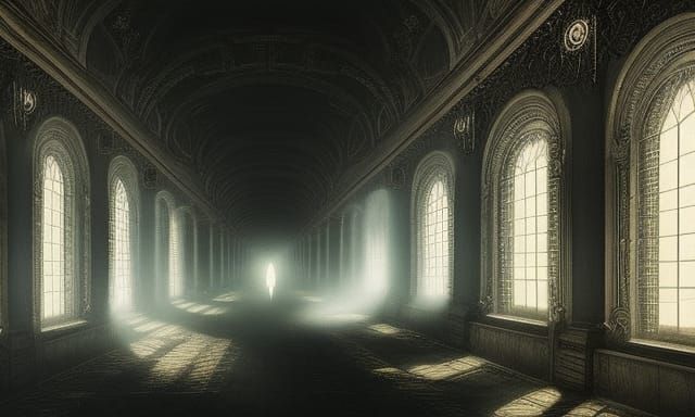 Sinister Endless Hallway in Surreal Digital Painting