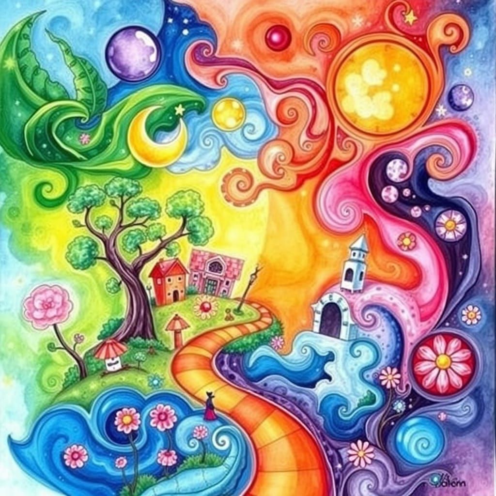 Vibrant Candyland Wonderland in Gouache Style