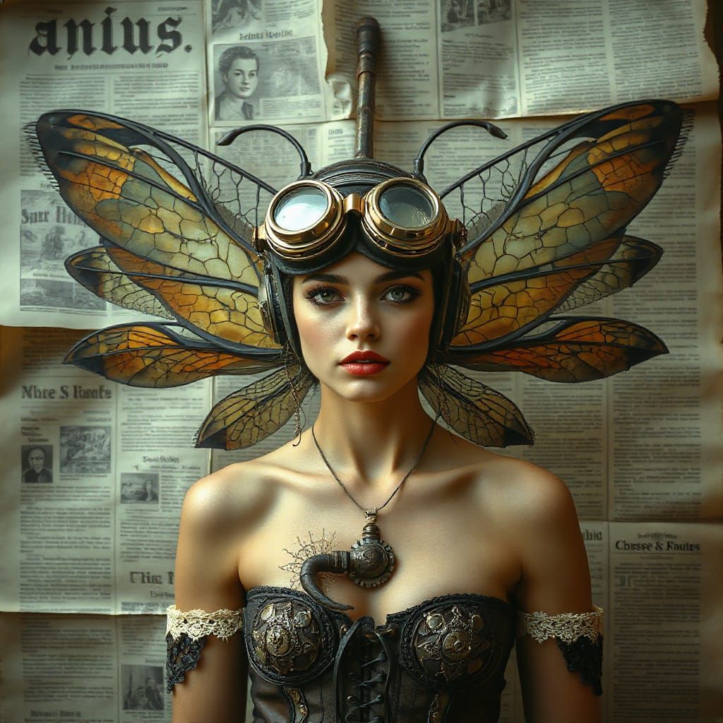 Hyperrealistic Steampunk Portrait of a Woman with Dragonfly ...