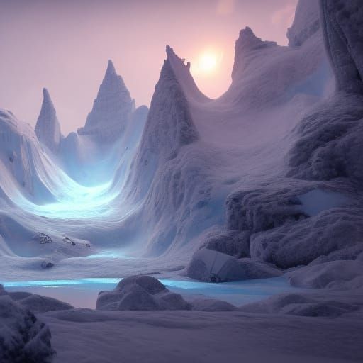 Fantastical Ice Fields in Detailed Matte Painting