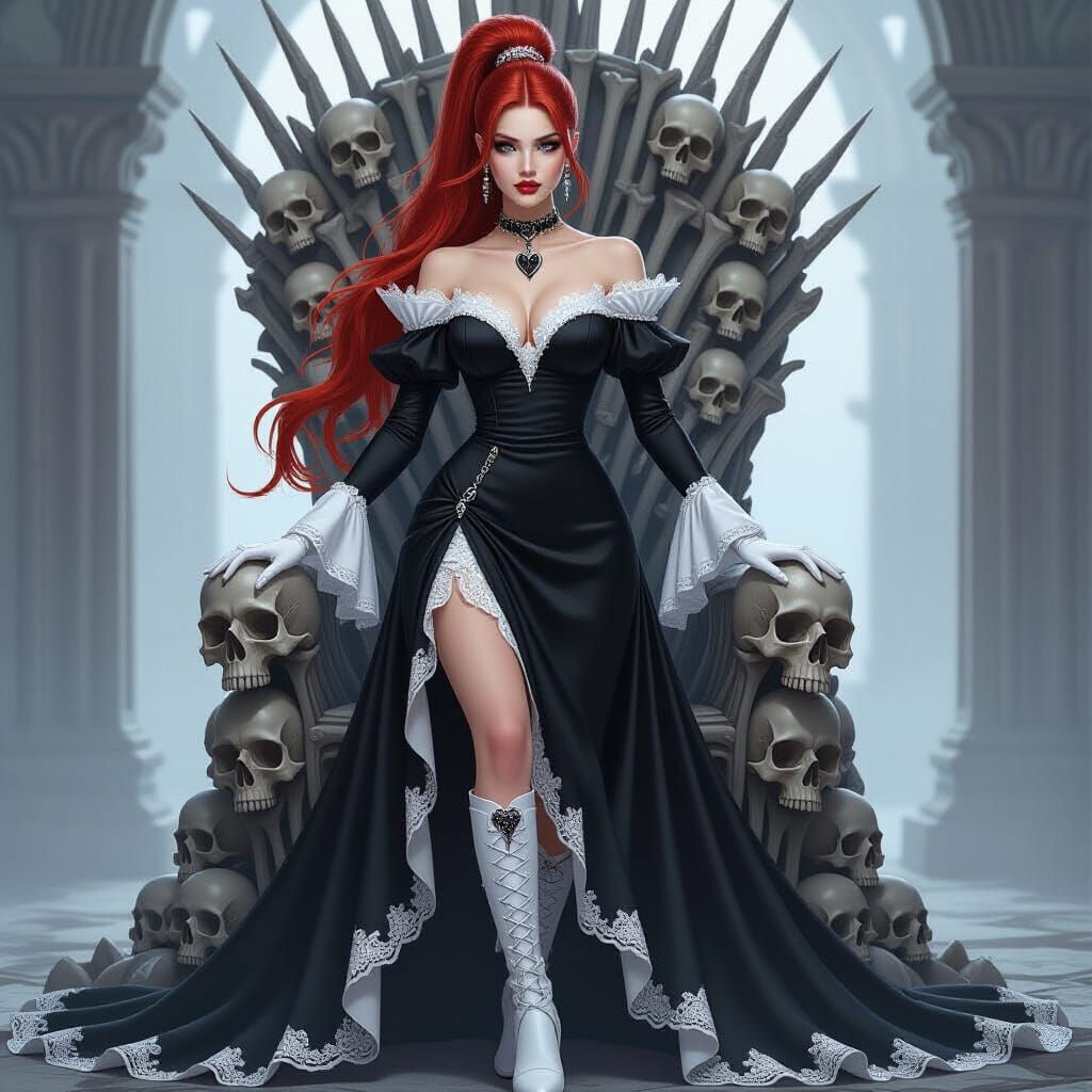 Regal Woman on Bone Throne: Fantasy Illustration