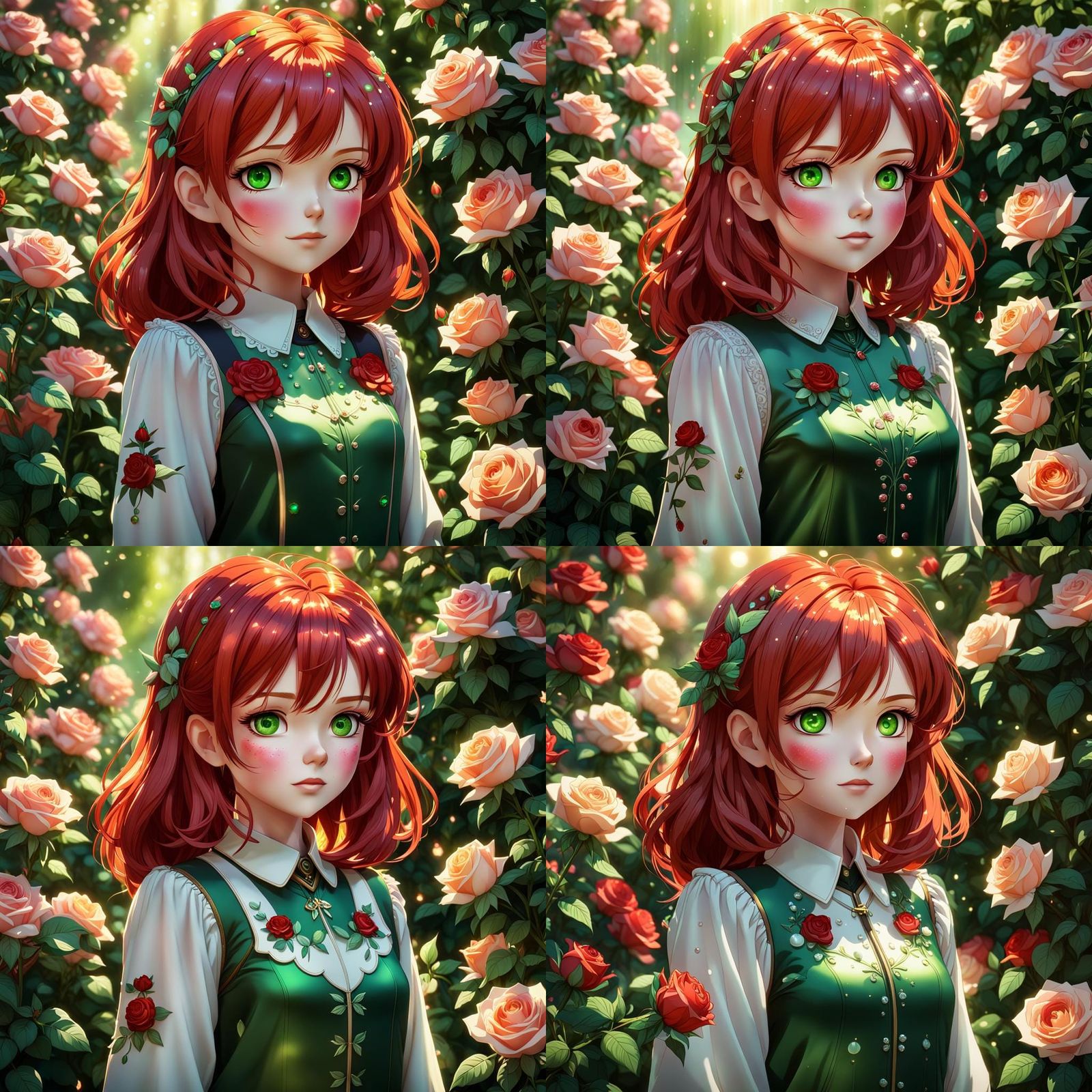Anime Girl in Rose Garden: 3D Render
