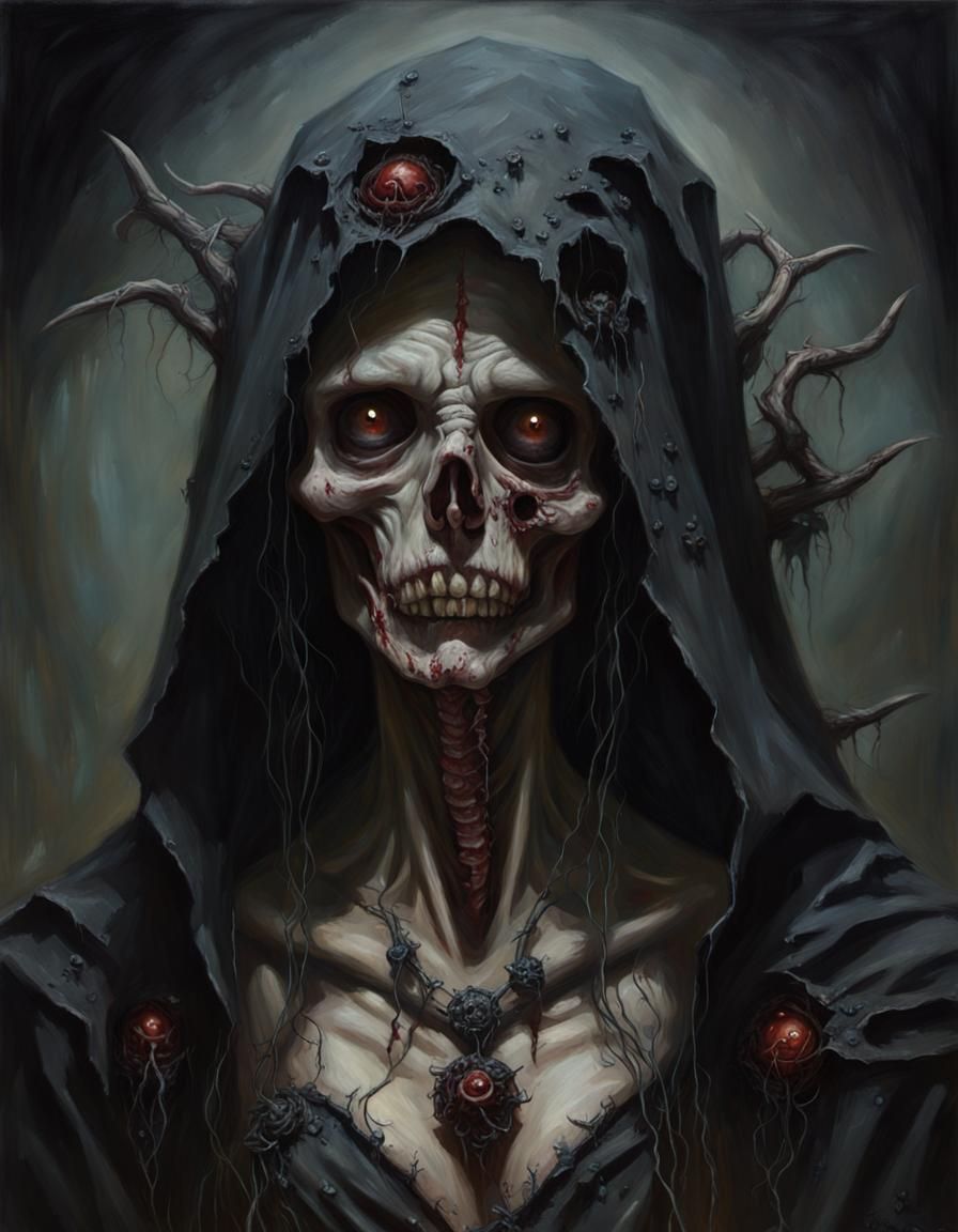 Creepy Undead Necromancer in Hyper-Realistic Oil Painting