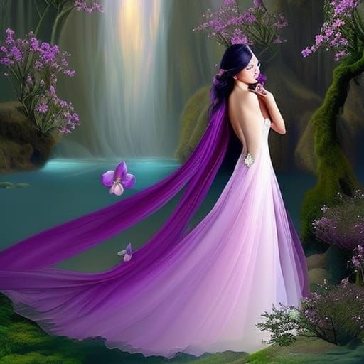 Orchid Woman in Fairytale Setting, Digital Painting