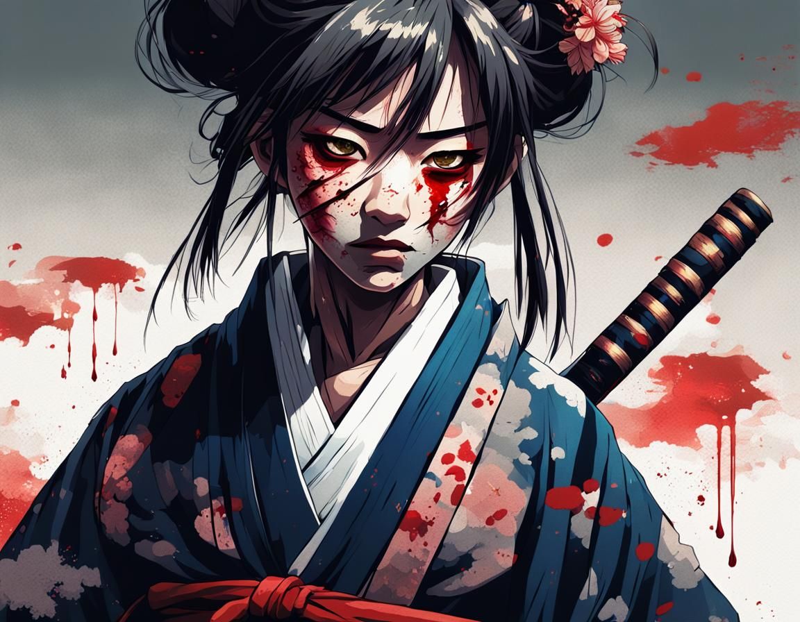 Anime Samurai Lady with Katana in Studio Trigger Style